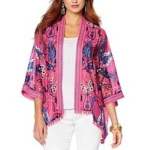 COLLEEN LOPEZ Global Expedition‎ Pink Pom Pom Print Kimono & Matching Tank (1X)